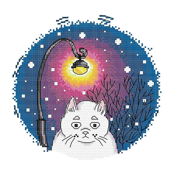 veasfak Lovely Cat Patterns Stitch Stamped s With Pre-Printed Embroidery Cloth, Needles, Detailed Drawing Etc, 2 Sizes - 11CT, 14CT