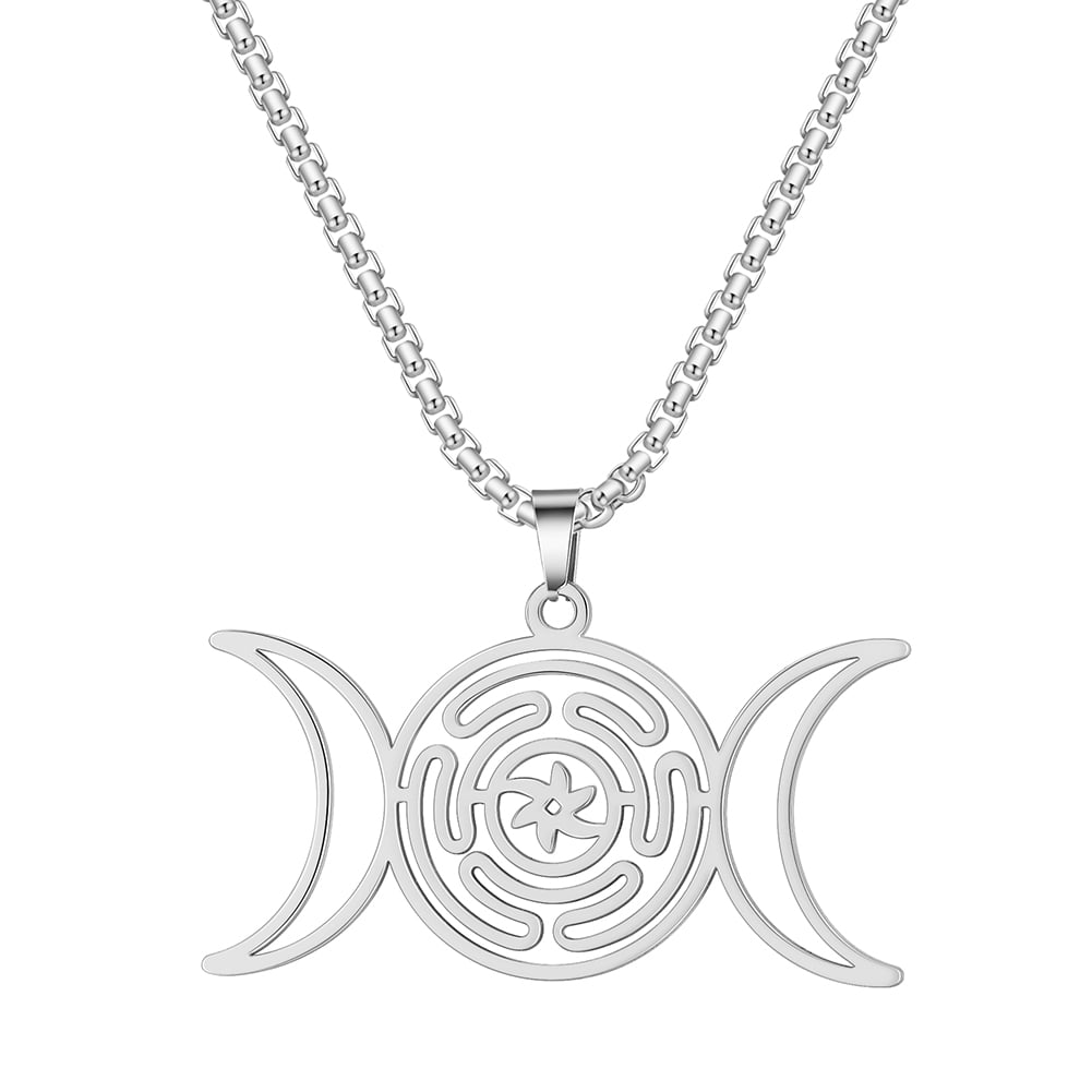 EUEAVAN Stainless Steel Triple Moon Hecate Wheel Necklace Silver