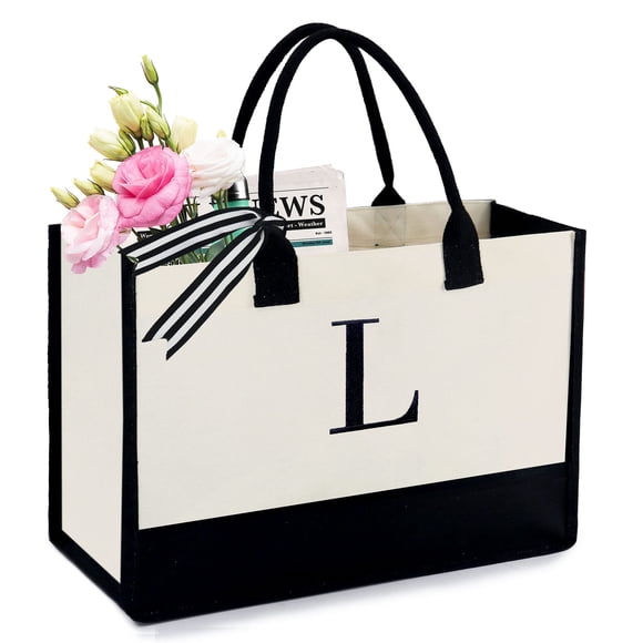 Bolsa BeeGreen de lona, 43 x 32 x 17 cm, monograma, letra L