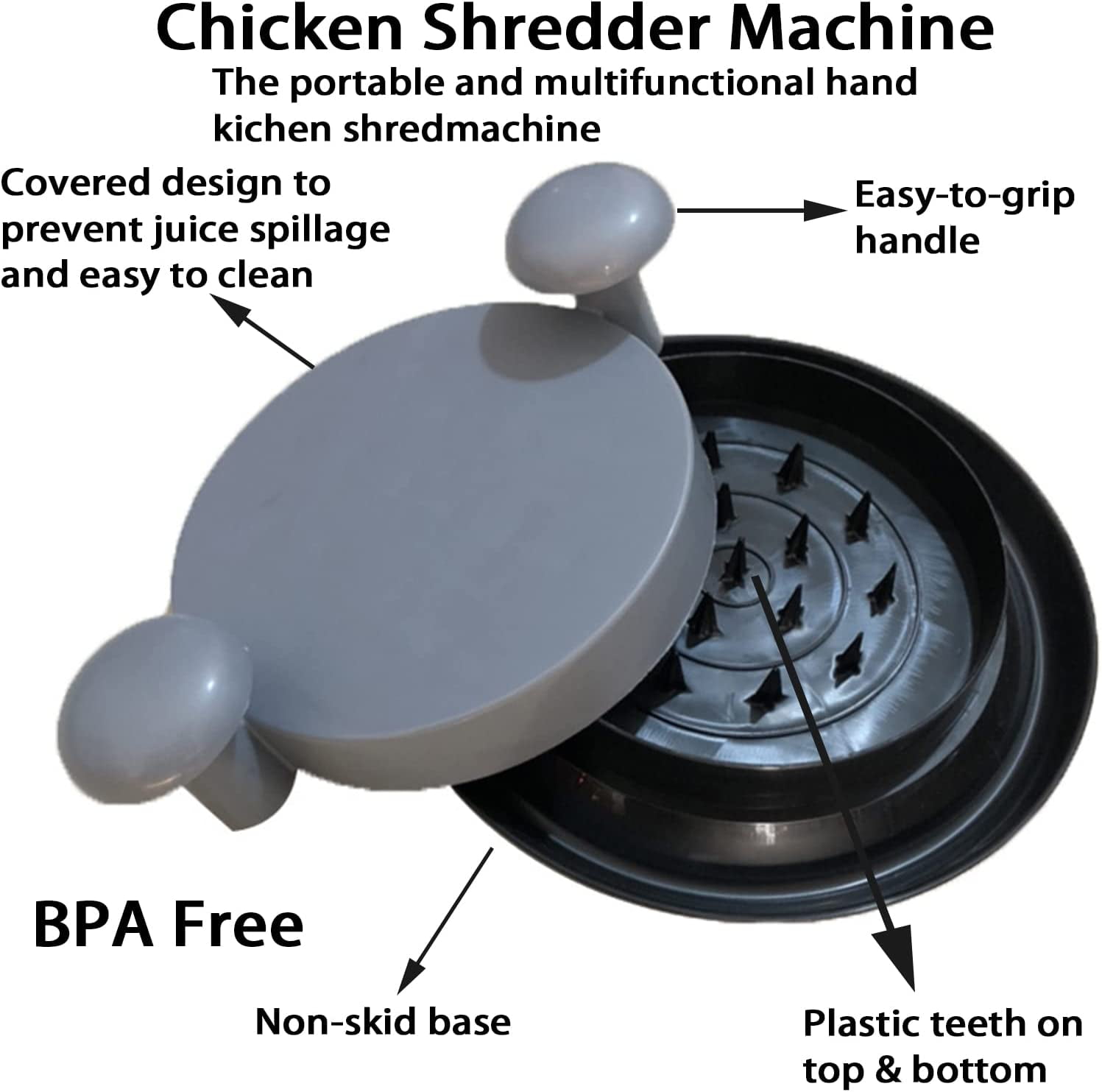 Chicken Shredder Bowl Twist Tool | Meat Shredder Alternative to Bear Claws  | 7.9-Inch Dishwasher-Safe Shredder for Pulled Pork, Chicken, and Beef