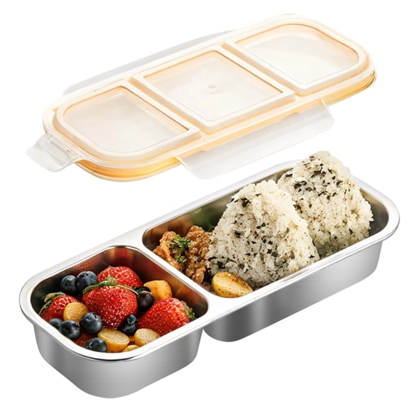 Snack Box, Food-Safe Stainless Steel Lunch Container, Dual Compartment Bento Box, 700ml Leak-Proof Meal Prep, Reusable On-the-Go Solution with Clear Lid