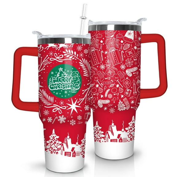 Baiheyi Christmas Tumbler 40 oz Christmas Tumblers with Handle and Straw Red Farmhouse Christmas Stainless Steel Insulated Coffee Cups Mugs Christmas Gifts Stuff Decor for Women Girls