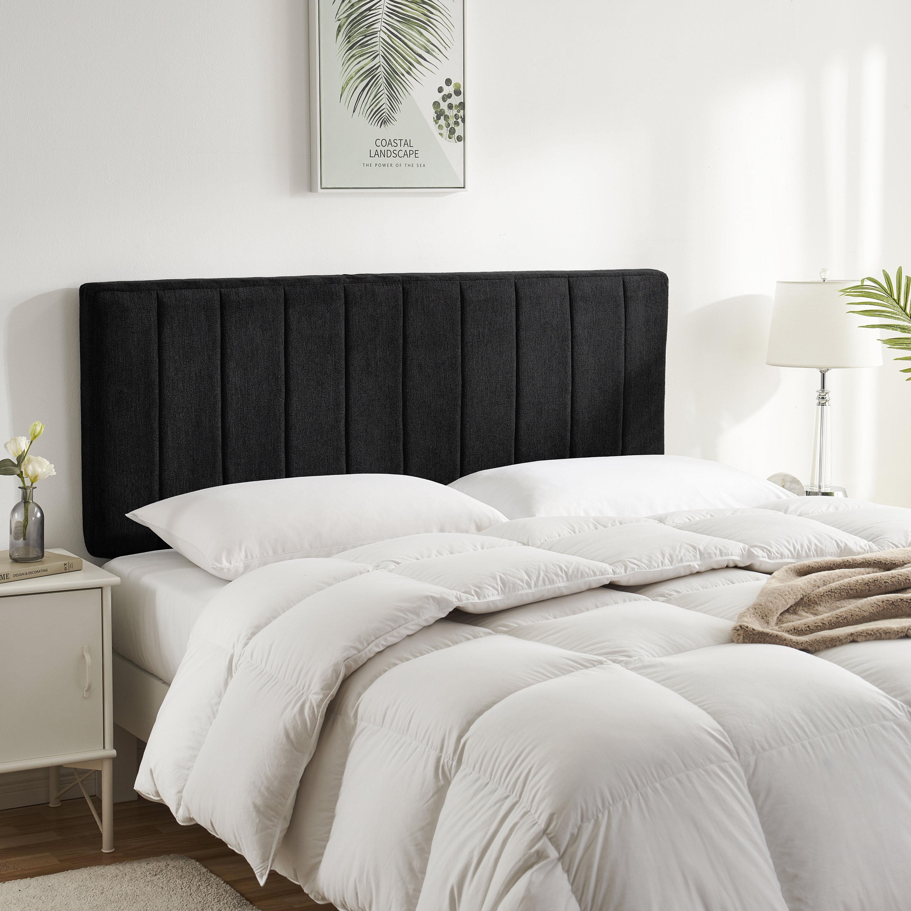 Lammlaoe King Headboard Only, Upholstered Wall Mounted, Peel and Stick Installation, Sound Reducing 3D Panel Design, Easy Assembly, Black