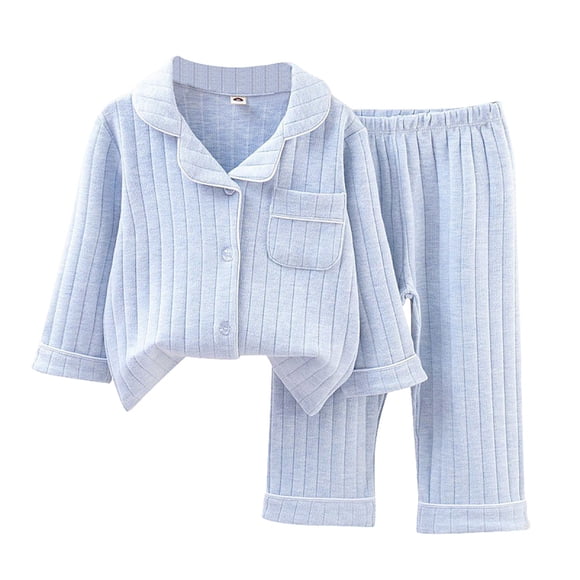 PMVFHDE LittleSleepies Kids Pajamas Kids Girls Boys Pajamas Set PJ'S Long Sleeve Button Down Winter Warm Sleepwear Loungewear Light Blue,2-3 Years