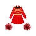thumbnail image 3 of iiniim Girls Cheerleading Dance Long Sleeve Dress with Flower Balls Stage Performance Red 10, 3 of 7