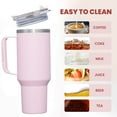 thumbnail image 5 of JUSTLET 40 oz Vacuum Insulated Stainless Steel Travel Mug, Tumbler with Handle & Straw, Blush, 5 of 9