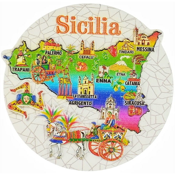 Sicilia Italy 3D Fridge Magnet Souvenir Gift,Resin Handmade Sicily Refrigerator Magnet Home Decoration Collection