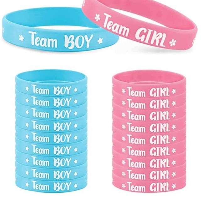 30 UNIDS Género Revelar Pulseras Género Revelar Pulseras Equipo Chica y Equipo BOY Silicona Ducha Pulseras Decoración Fiesta Baby Shower Bautizo