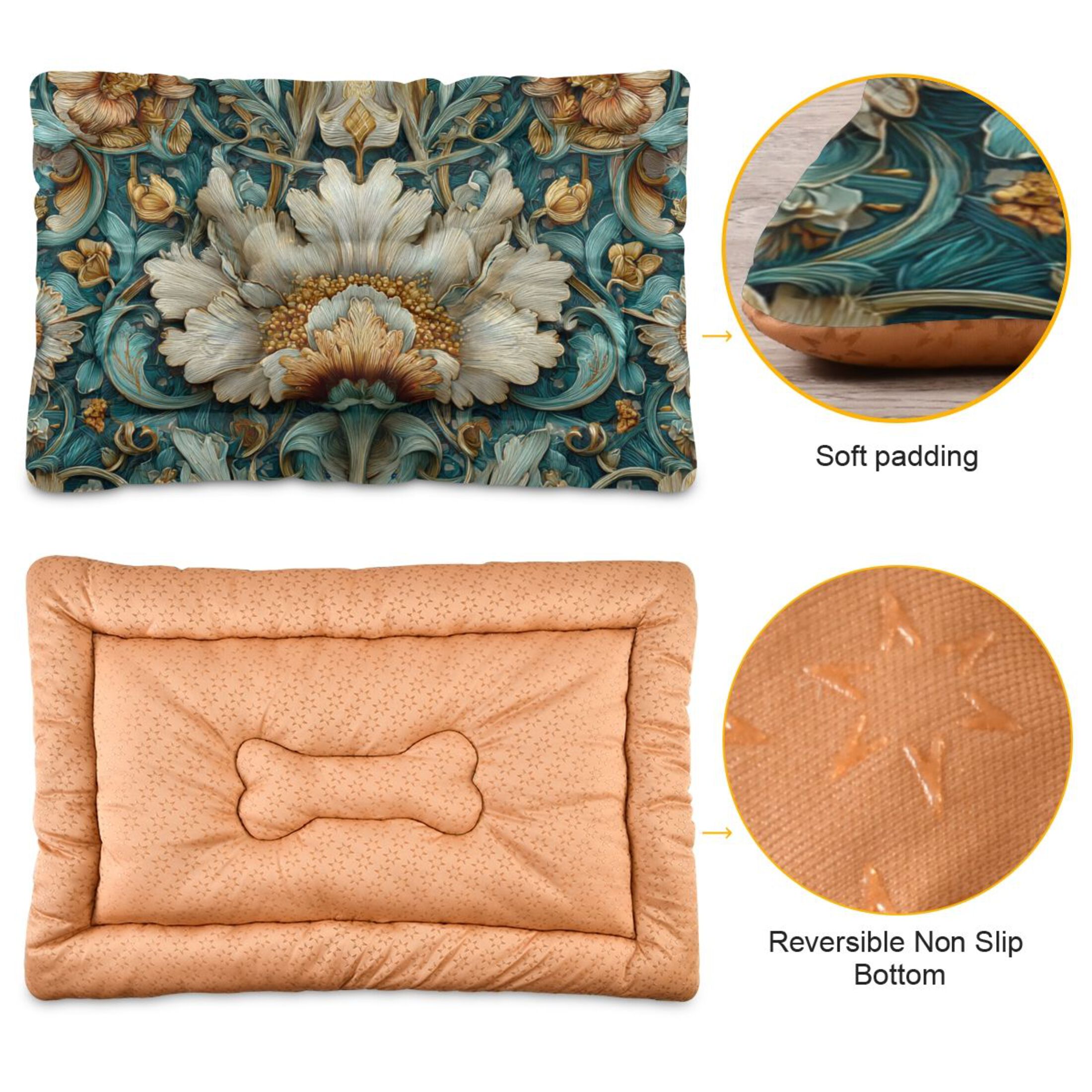 Cozy Mat Pet Bed Indoor Outdoor Warm Soft For Cat Dog Puppy(S/M) Teal Blue and Beige