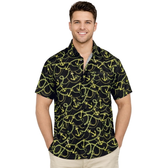 HAPPY BAY Men's Hawaiian Shirts Short Sleeve Button Down Shirt Mens Summer Shirts Casual Beach Holiday Hawaii Island Shirts for Men Funny M Metal, Anchor