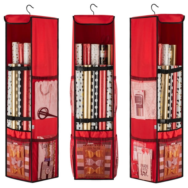Premium Hanging Gift Wrap Organizer, With Strap and Pockets, Stores Up
