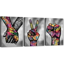 Hieng Large Living Room Canvas Wall Art 3 Panels Graffiti Black Woman Portrait Poster Abstract Street Pop Artwork for Bedroom Bathroom Wall Decor
