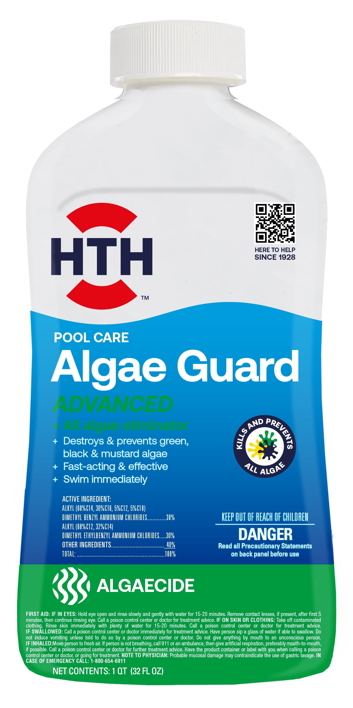 HTH Pool Care Algae Guard Advanced for Swimming Pools, 32 fl. oz.