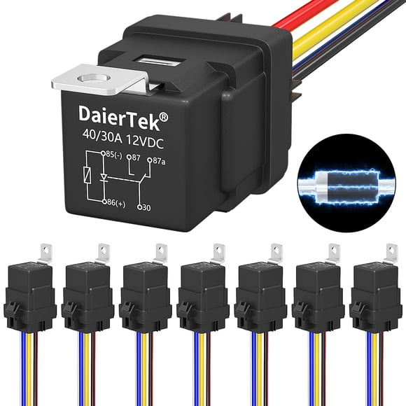 DaierTek 12V Relay with Built-in Diode & 12 AWG Harness Socket 30A/40A Heavy Duty SPDT 5 Pin Relay Switch Waterproof for Automotive Car Mar