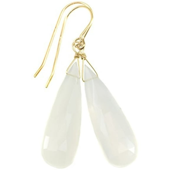 14k Gold Filled White Moonstone Earrings Long Faceted Teardrops Shimmery Briolettes Designed for Adult Women