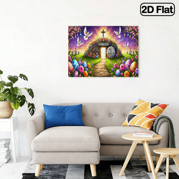 A horizontal 500 - piece paper puzzle. Theme "Colorful Easter religious scene". 2D flat design. The size is 20.4 * 14.9 inches.