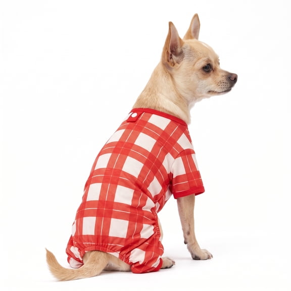 Vibrant Life Holiday Plaid Pajamas for Dogs and Cats, Red and White, Extra Small