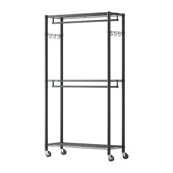 KFFKFF Rolling Clothes Rack, Heavy Duty Garment Organizer, 3 Adjustable Shelves with Carbon Steel, 450 lbs Load Capacity for Bedroom, Clothing Store, or Hallway