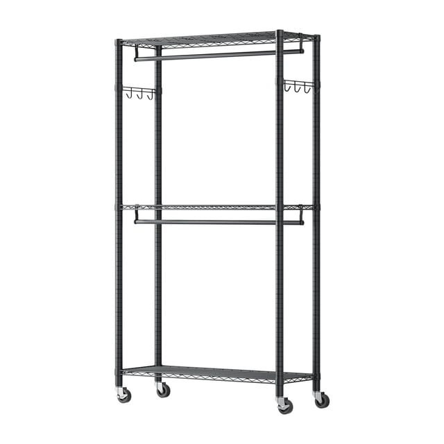KFFKFF Rolling Clothes Rack, Heavy Duty Clothing Garment Rack, 3 Adjustable Tiers Clothing Racks with Carbon Steel, 450 lbs Load Capacity Closet Wardrobe