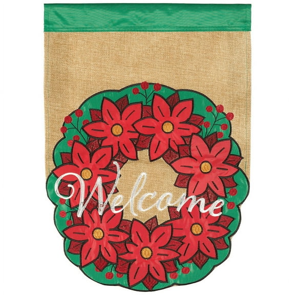 Magnolia Gardens M011645 13 x 18 in. Welcome Christmas Wreath Burlap Garden Flag