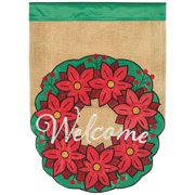 Magnolia Gardens M011645 13 x 18 in. Welcome Christmas Wreath Burlap Garden Flag