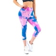 thumbnail image 3 of LAVA Tie Dye Leggings for Women High Waisted Butt Lifting Scrunch Yoga Pants Workout Textured Capri（Purple, L), 3 of 7