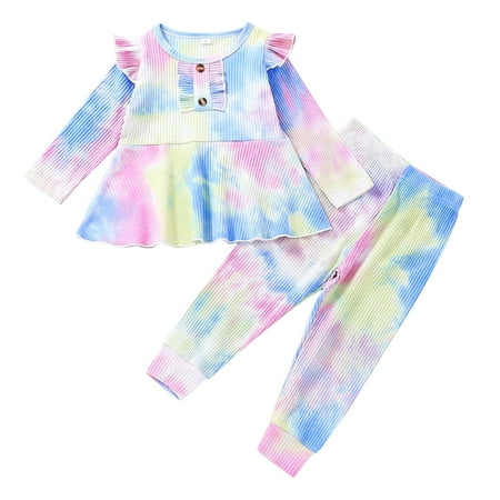 

XINSHIDE Newborn Infant Baby Girls Set Tie-Dye Ribbed Loose T-Shirt Tops+Pants Outfits Set Baby Clothes