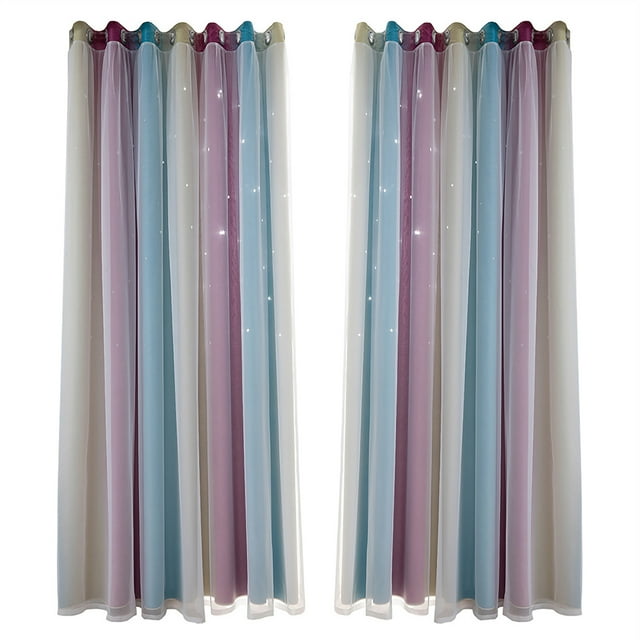 Cortinas de tela con diseño estrellado degradado en tono morado, medidas 134 x 210 cm