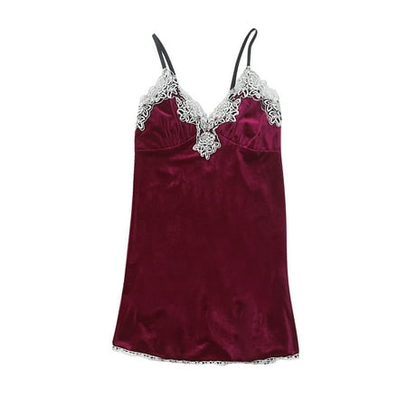 cfhntfmh Womens Nightgown Lace Trim Lounge Babydoll Pajama Dress Sleeveless Sleepwear Nightwear Mini Slip Dress