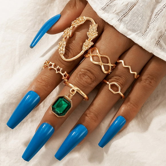 TopLLC Rings Five-pointed Star Wave Geometry Ear Of Rice Pattern Six-piece Set Lock ring 6