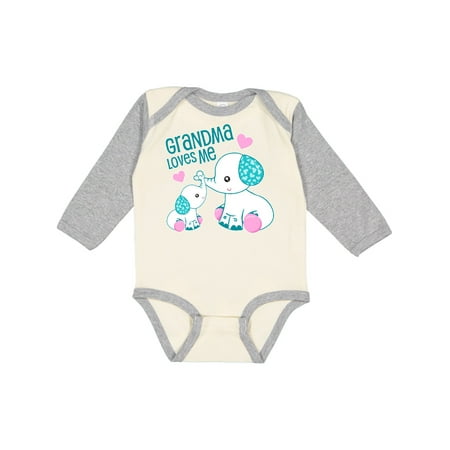 

Inktastic Grandma Loves Me-cute elephants Gift Baby Boy or Baby Girl Long Sleeve Bodysuit