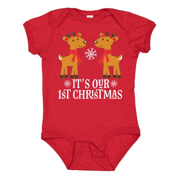 Inktastic Twins Our 1st Christmas Reindeer Boys or Girls Baby Bodysuit