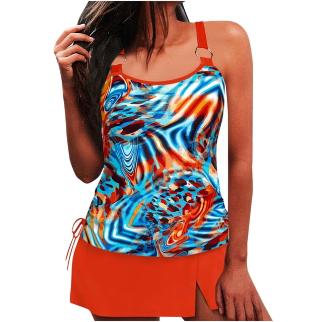 Plus Size Swimsuit for Women Skirt 2 Pc Swimsuit Conservative Swimsuit Set