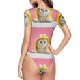 thumbnail image 4 of Balery Women'Sa Funny Cat Crew Neck Round Neck Short Sleeves Slim Fit Casual Basic Extender Bodysuit Daily Jumpsuit T Shirts-Small, 4 of 9