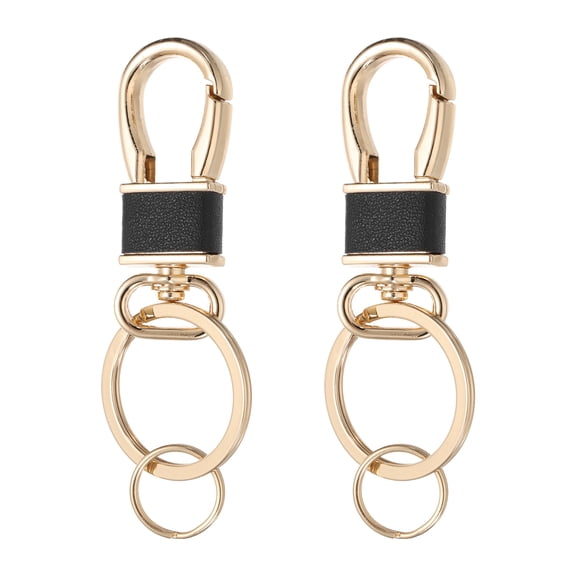 2 Pcs Metal Keychain Key Clip Hook, Key Ring Holder Organizer Swivel Clasp Keyring Leather Key Chain Clips Buckle for Car Accessories Bag Wallet, Gold Tone/Black