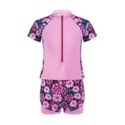 DPOIS Girls Short Sleeve Swimsuits Rashguard Sets Bathing Suits Pink Floral 14