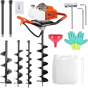 PRIJESSE 72cc Post Hole Digger, 3000W Post Hole Digger, Gas Powered Earth Auger Digger with Three Drill Bit 4" & 8" & 12" and Two Extension Rods 24" 24" for Fence, Farmland, Garden and Plant