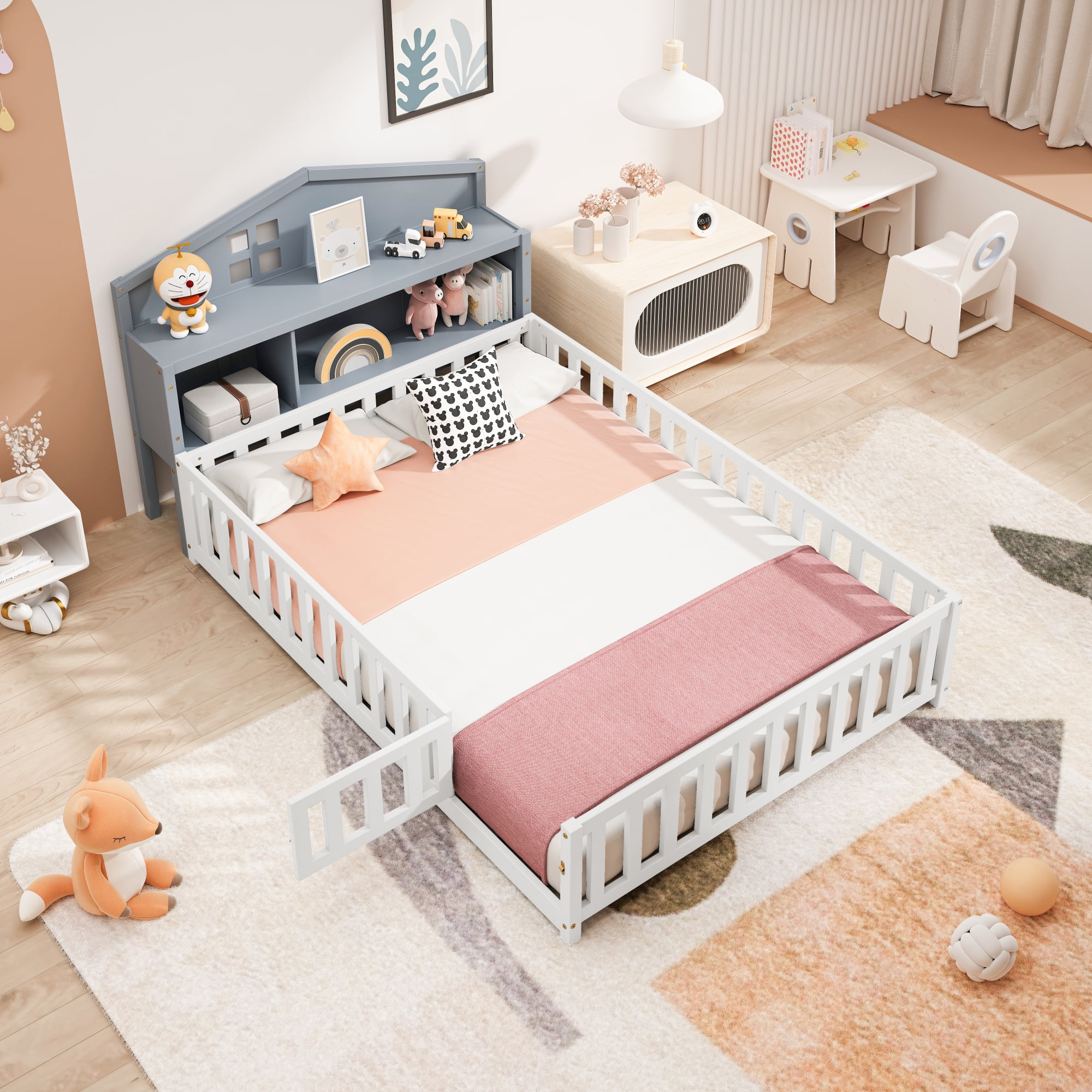 Jopath Headboard for Full Size Bed with Storage Shelf,Head Board Floor Bed,Sturdy and Stable,Easy Assembly,Grey