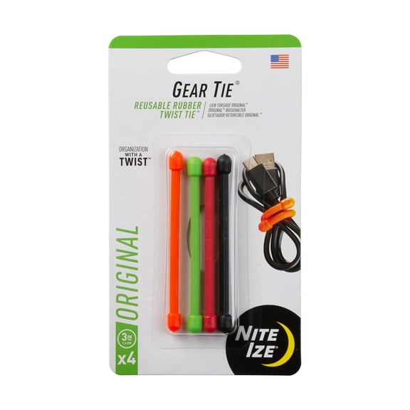 Nite Ize Gear Tie® Reusable Rubber Twist Tie™ 3 in. - 4 Pack - Assorted