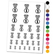 Sport Team Medal First Place Water Resistant Temporary Tattoo Set Fake Body Art Collection - Black