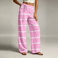 thumbnail image 6 of Women's Striped Lounge Pants Elastic Waist Straight Leg Trousers with Pockets Lightweight Comfy Cotton Linen Vacation Beach Pants,Sizes S-2XL, 6 of 6