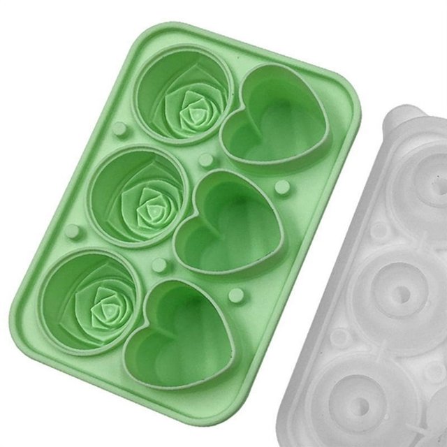 MesaSe 1pcs 6 Grid Rose Heart Combination Ice Tray Molds Ice Maker Silicone Freezer Reusable Molds