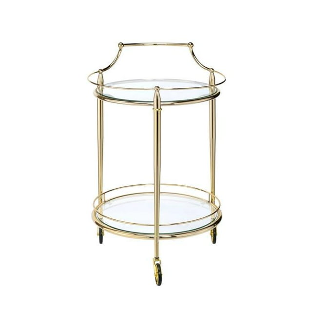 HomeRoots Furniture 319136 Serving Cart - Gold & Clear Glass