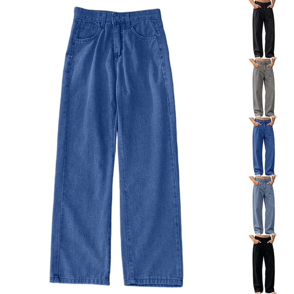 ZUBMGKTE Wide Leg Jeans For Men Baggy Denim Pants Y2k Hip Hop Trousers