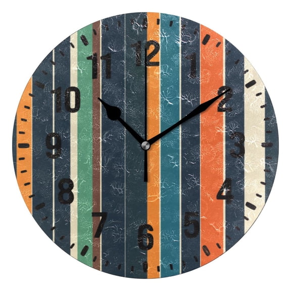 Yayeee 10" Wall Clock Battery Operated Quartz Round Silent Non-Ticking Home Decor, Navy Blue Stripes