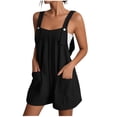 thumbnail image 2 of QATAINLAV Womens Summer Rompers Solid Casual Adjustable Tie Knot Straps Short Bib Overalls Onesie Shorts with Pockets Black L, 2 of 5