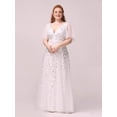thumbnail image 4 of AURA Women's Plus Size Sequin Embroidered Formal Evening Gown V-Neck Sheer Short Sleeve A-Line Mother of Biride Dress, 4 of 7