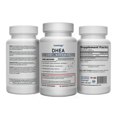 # 1 DHEA par Superior Labs - 100% naturel, 100 mg, 60 capsules végétales - Fabriqué aux Etats-Unis, 100% Garantie de remboursement