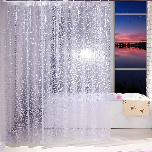 Cortina De Ducha Semitransparente, Cortina De Ducha Impermeable Para Baño Con 12 Ganchos Para Bañeras De Ducha