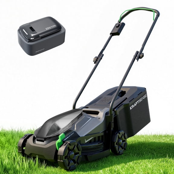 Kraftsense 14" Brushless Lawn Mower Cordless 20V | 4200 RPM High-Torque Motor, 5.0Ah Lithium Battery, 9-Gal Bag, 5-Position Height